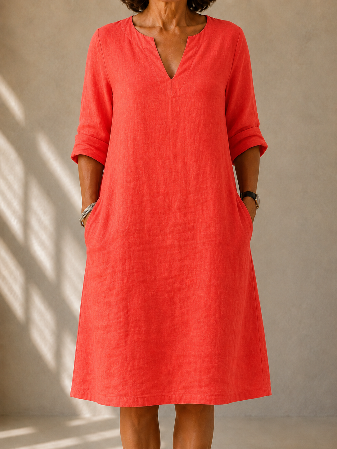 Evelyn | Flowing Midi Dress with V-Neck