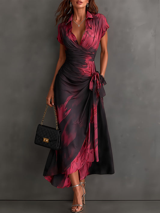 Wren | Collared Wrap Midi Dress with Tie Waist