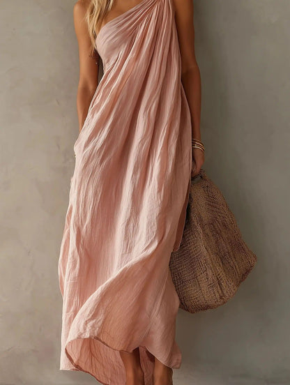 Adriana | Linen-Look Asymmetric Maxi Dress