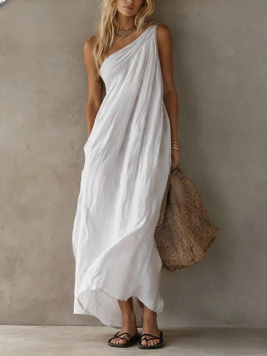 Adriana | Linen-Look Asymmetric Maxi Dress