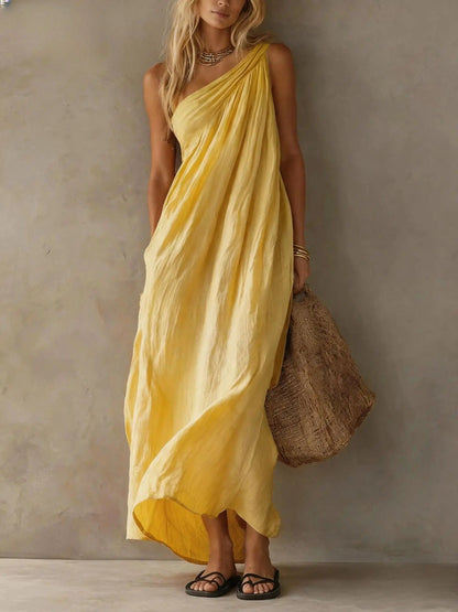 Adriana | Linen-Look Asymmetric Maxi Dress